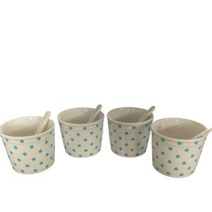 CROFTON Aqua Dots Porcelain Dessert Bowls & Spoons - Set of 4